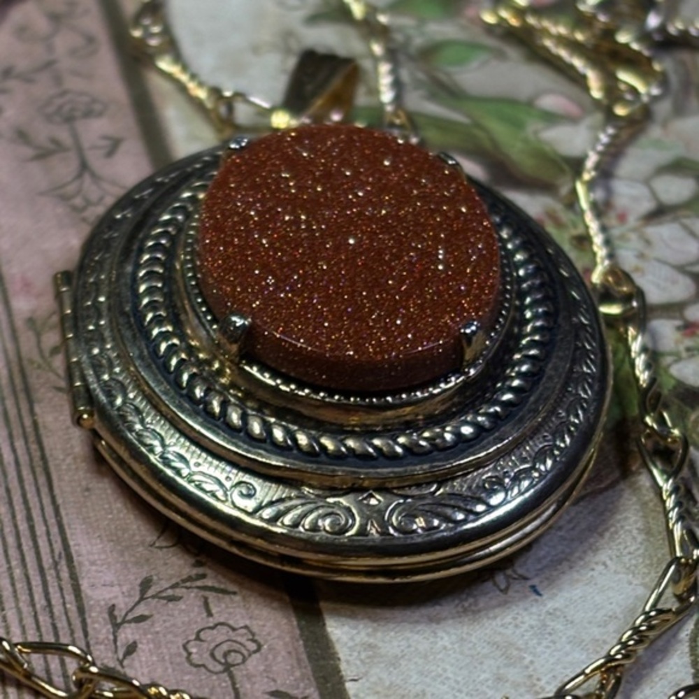 Goldstone locket necklace